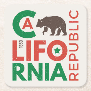 Californië met Grizzly Beer Logo Kartonnen Onderzetters
