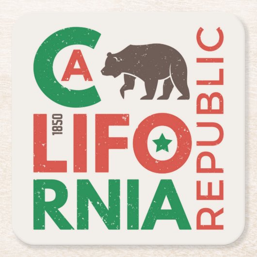 Californië met Grizzly Beer Logo Kartonnen Onderzetters (Voorkant)