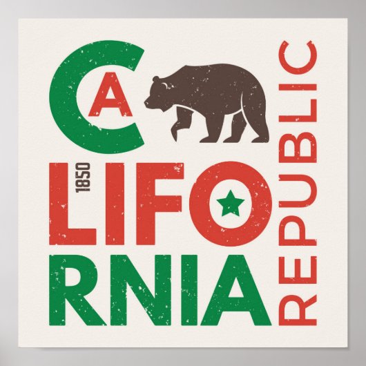 Californië met Grizzly Beer Logo Poster (Voorkant)