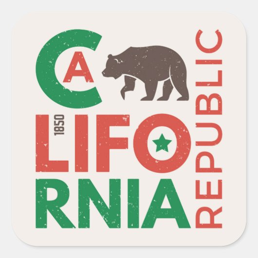 Californië met Grizzly Beer Logo Vierkante Sticker (Voorkant)