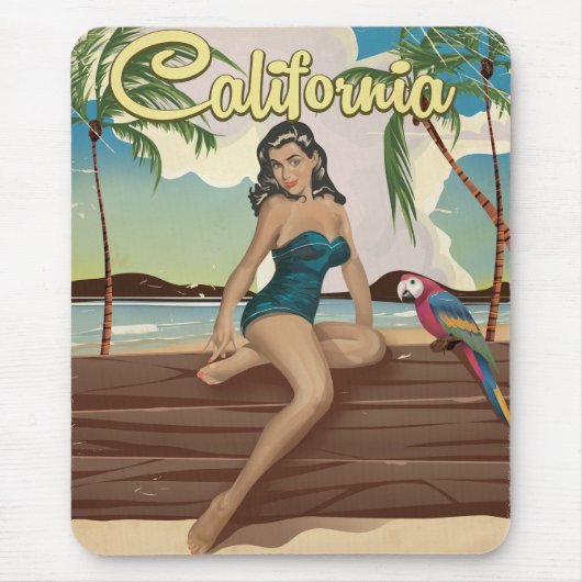Californië Model retro reisposter Muismat (Voorkant)