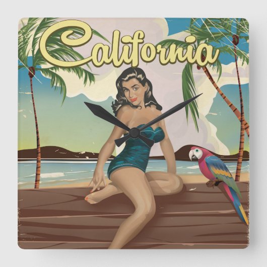 Californië Model retro reisposter Vierkante Klok (Voorkant)
