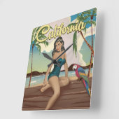 Californië Model retro reisposter Vierkante Klok (Hoek)