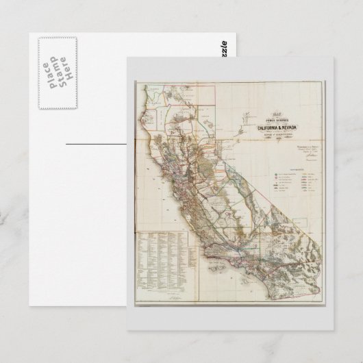  Californië Nevada Historic Map USA Briefkaart (Voorkant / Achterkant)