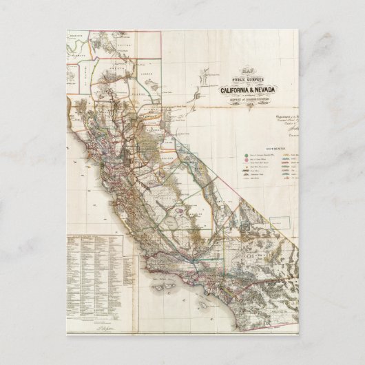Californië Nevada Historic Map USA Briefkaart (Voorkant)