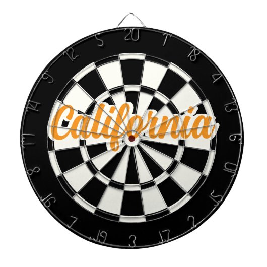 Californië Oranje tekst Zwart-wit Retro Dartbord (Voorkant)