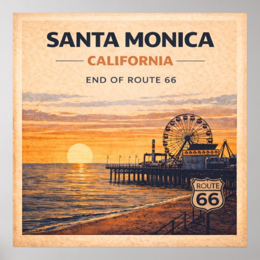 Californië Pacific Coast Eindpunt Route 66 Poster (Voorkant)