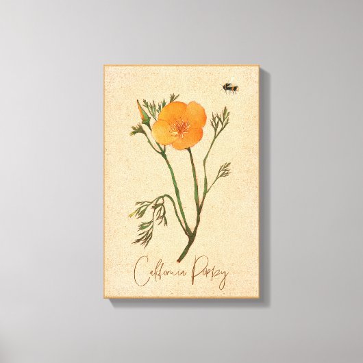 Californië Poppy Sinaasappel Botanische Wildbloem Canvas Afdruk (Voorkant)