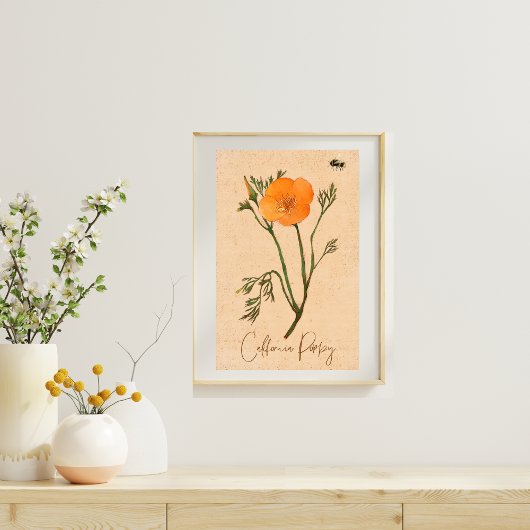 Californië Poppy Sinaasappel Botanische Wildbloem Poster