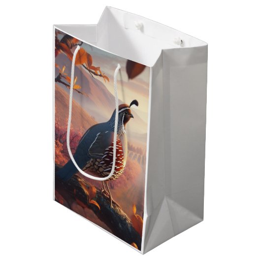 Californië Quail Bird Art Wildlife Natuur Medium Cadeauzakje (Voorkant Gekanteld)