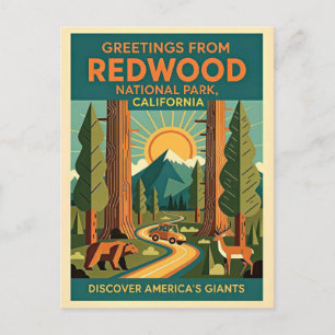 Californië Redwood National Park Retro 1930s Briefkaart