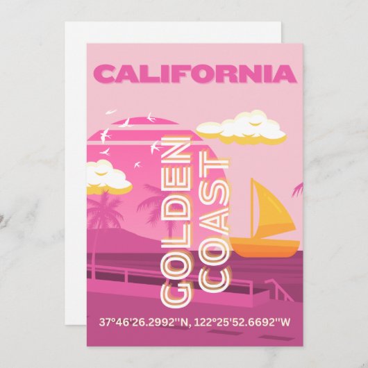 Californië, Reiskunst, Preppy, Roze Feestdagenkaart (Voorkant / Achterkant)