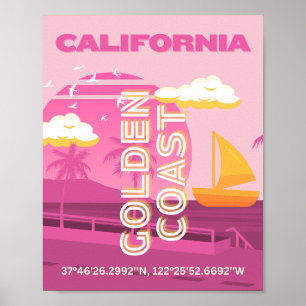 Californië, Reiskunst, Preppy, Roze Poster