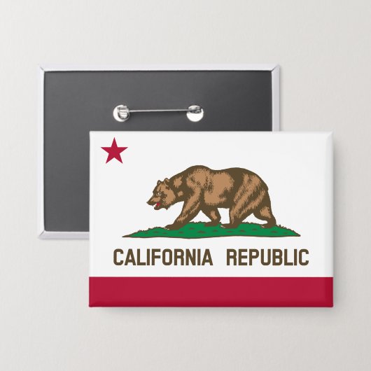 Californië Republiek Beer Vlag: Cali Gouden Staat Button (Voorkant / Achterkant)