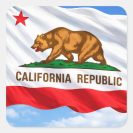 Californië Republiek Beer Vlag - Patriottisch Vierkante Sticker