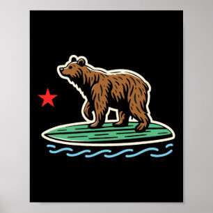 Californië Republiek Strand Beer Surfplank Surfen Poster