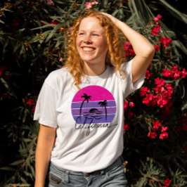 Californië retro strepen paarse roze zonsondergang t-shirt