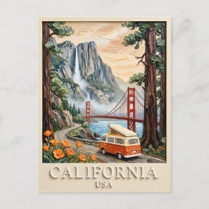 Californië Road Trip Vintage 3D Textuur Landschap Briefkaart