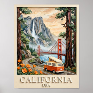 Californië Road Trip Vintage 3D Textuur Landschap Poster