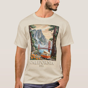 Californië Road Trip Vintage 3D Textuur Landschap T-shirt