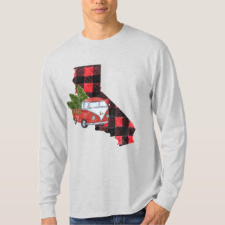 Californië Rode Truck Kerstboom Lange Mouwen T-shirt