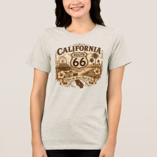 Californië Santa Monica Pier Route 66 Retro Sepia Tri-Blend Shirt