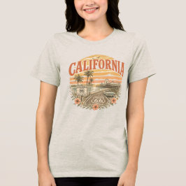 Californië Santa Monica Pier Vintage Zonsondergang Tri-Blend Shirt