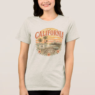 Californië Santa Monica Pier Vintage Zonsondergang Tri-Blend Shirt