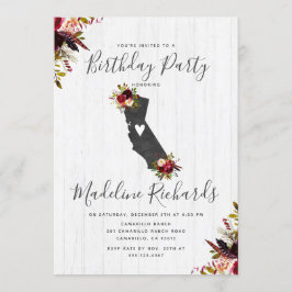 Californië State Rustieke Verjaardagsfeest Uitnodi Kaart