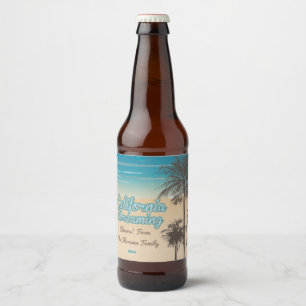 Californië, strand met palmbomen bier etiket