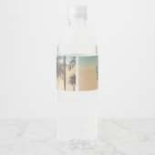 Californië, strand met palmbomen waterfles etiket (Achterkant)