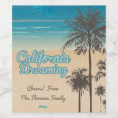 Californië, strand met palmbomen wijn etiket (Enkel label)