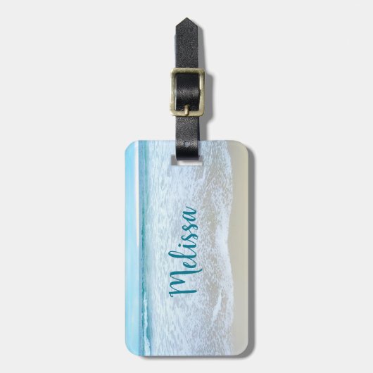 Californië strand oceaan golven fotoscript monogra bagagelabel (Voorkant verticaal)