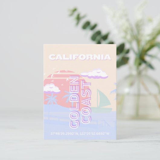 Californië, Strand, Reiskunst, Preppy, Pastel Feestdagenkaart (Staand voorkant)