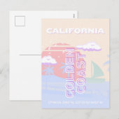 Californië, Strand, Reiskunst, Preppy, Pastel Feestdagenkaart (Voorkant / Achterkant)