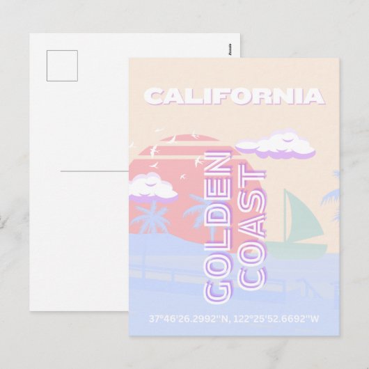 Californië, Strand, Reiskunst, Preppy, Pastel Feestdagenkaart (Voorkant / Achterkant)