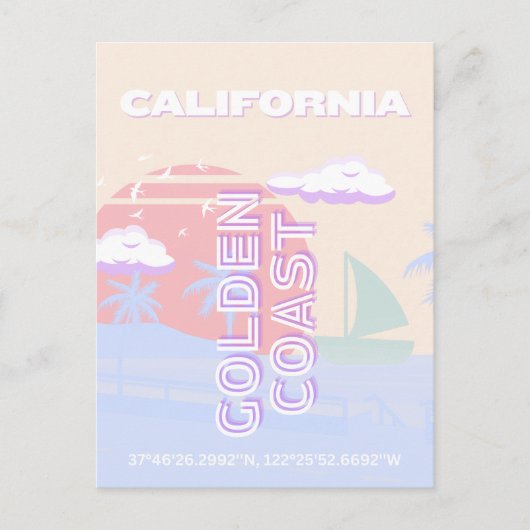 Californië, Strand, Reiskunst, Preppy, Pastel Feestdagenkaart (Voorkant)
