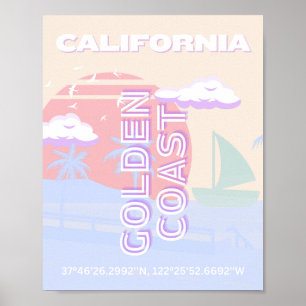 Californië, Strand, Reiskunst, Preppy, Pastel Poster