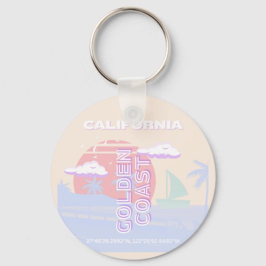 Californië, Strand, Reiskunst, Preppy, Pastel Sleutelhanger (Voorkant)