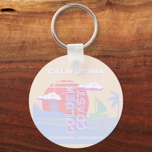 Californië, Strand, Reiskunst, Preppy, Pastel Sleutelhanger (Achterkant)