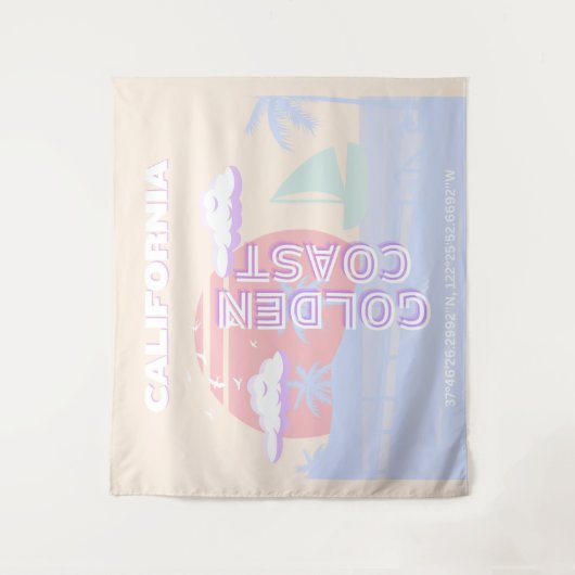 Californië, Strand, Reiskunst, Preppy, Pastel Wandkleed (Voorkant)
