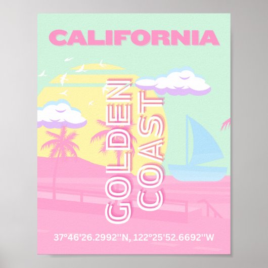 Californië, Strand, Reiskunst, Preppy Poster (Voorkant)