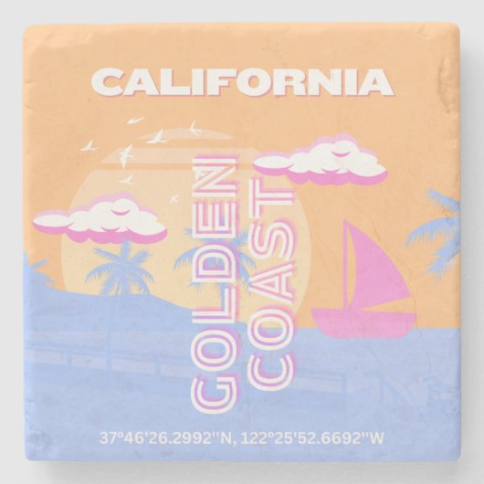 Californië, Strand, Reiskunst Stenen Onderzetter (Voorkant)