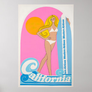 Californië Surfen Kunst Surfer Print Western Airli