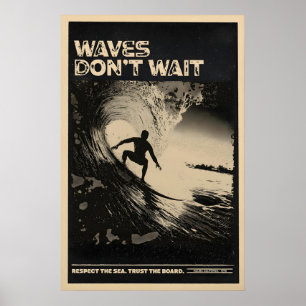 Californië surfen - Retro surfposterprint Poster