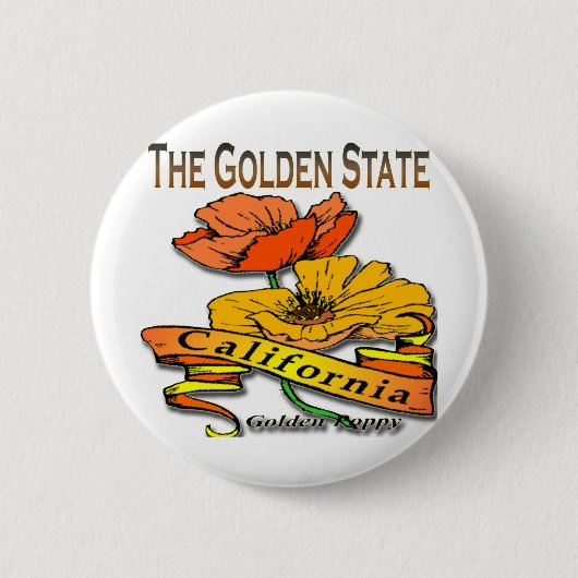 Californië The Golden State Golden Poppy Ronde Button 5,7 Cm (Voorkant)