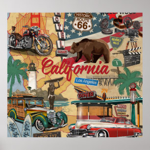  Californië: toeristische attracties kaart. Poster