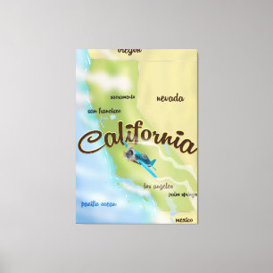 Californië USA vintage kaart en reisaffiche Canvas Afdruk