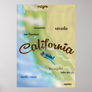 Californië USA vintage kaart en reisposter Poster