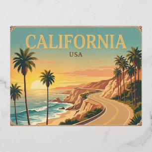 Californië USA Vintage Reisposter Folie Feestdagen Briefkaart